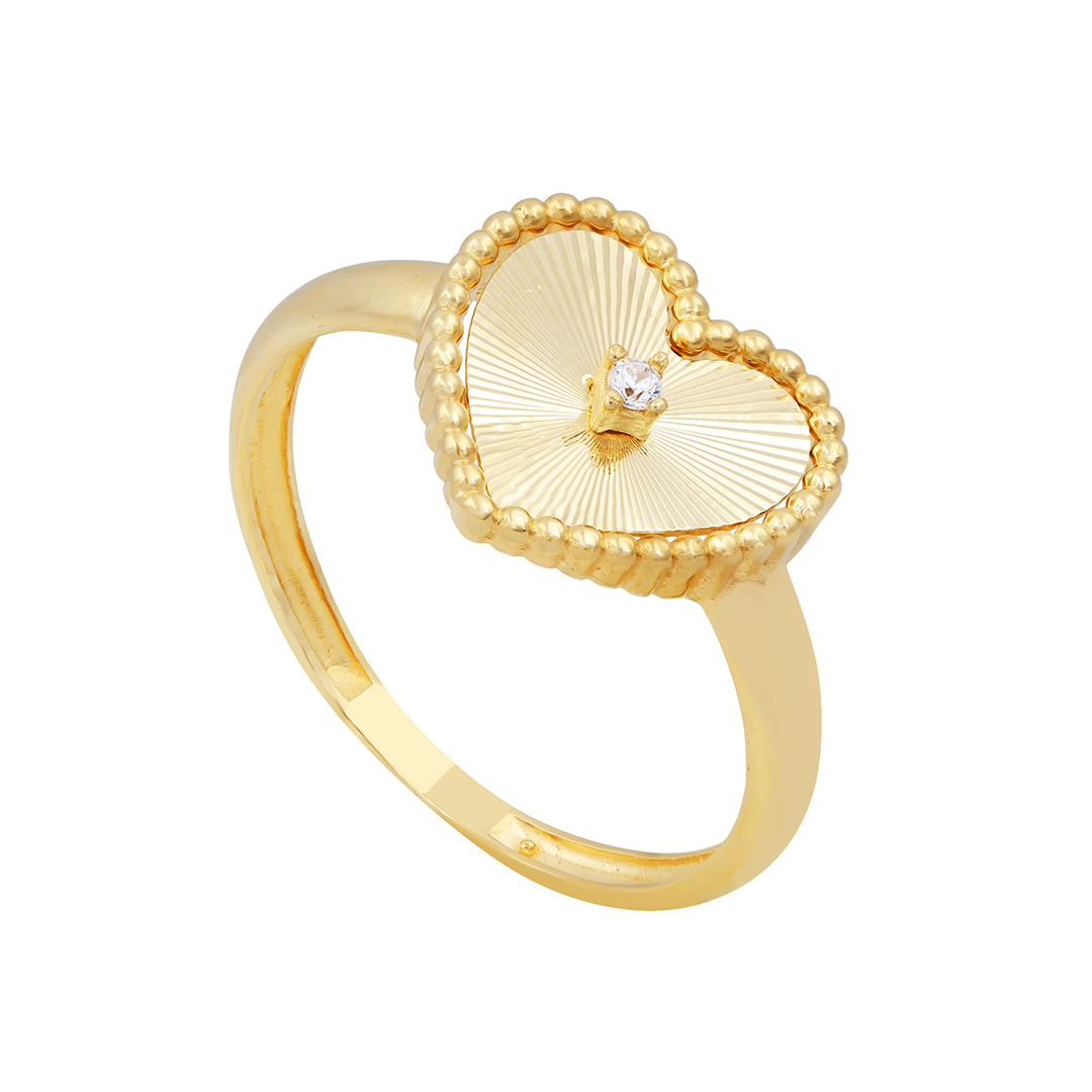 Anel Coração Com Zirconia Em Ouro 18k