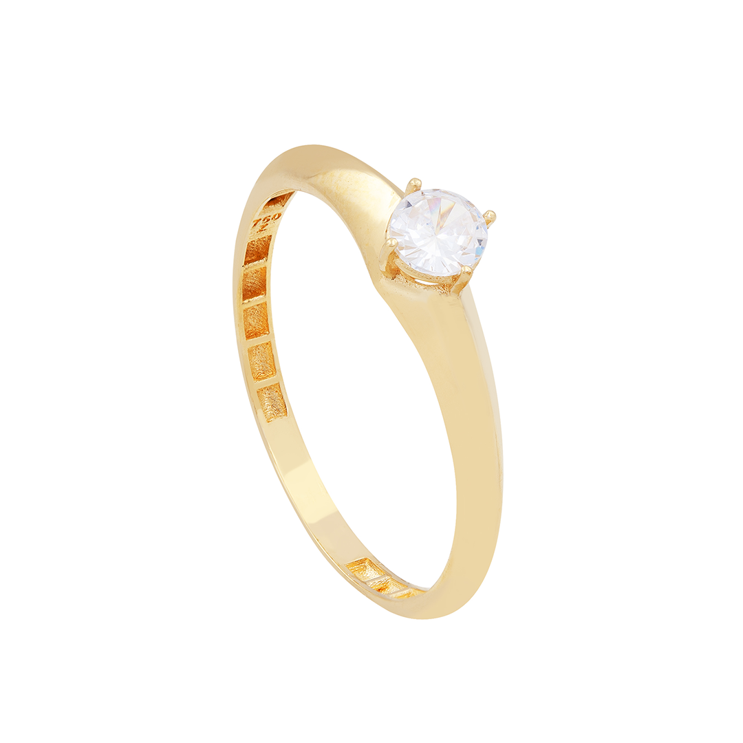 Anel Solitário Com Zirconia Em Ouro 18k