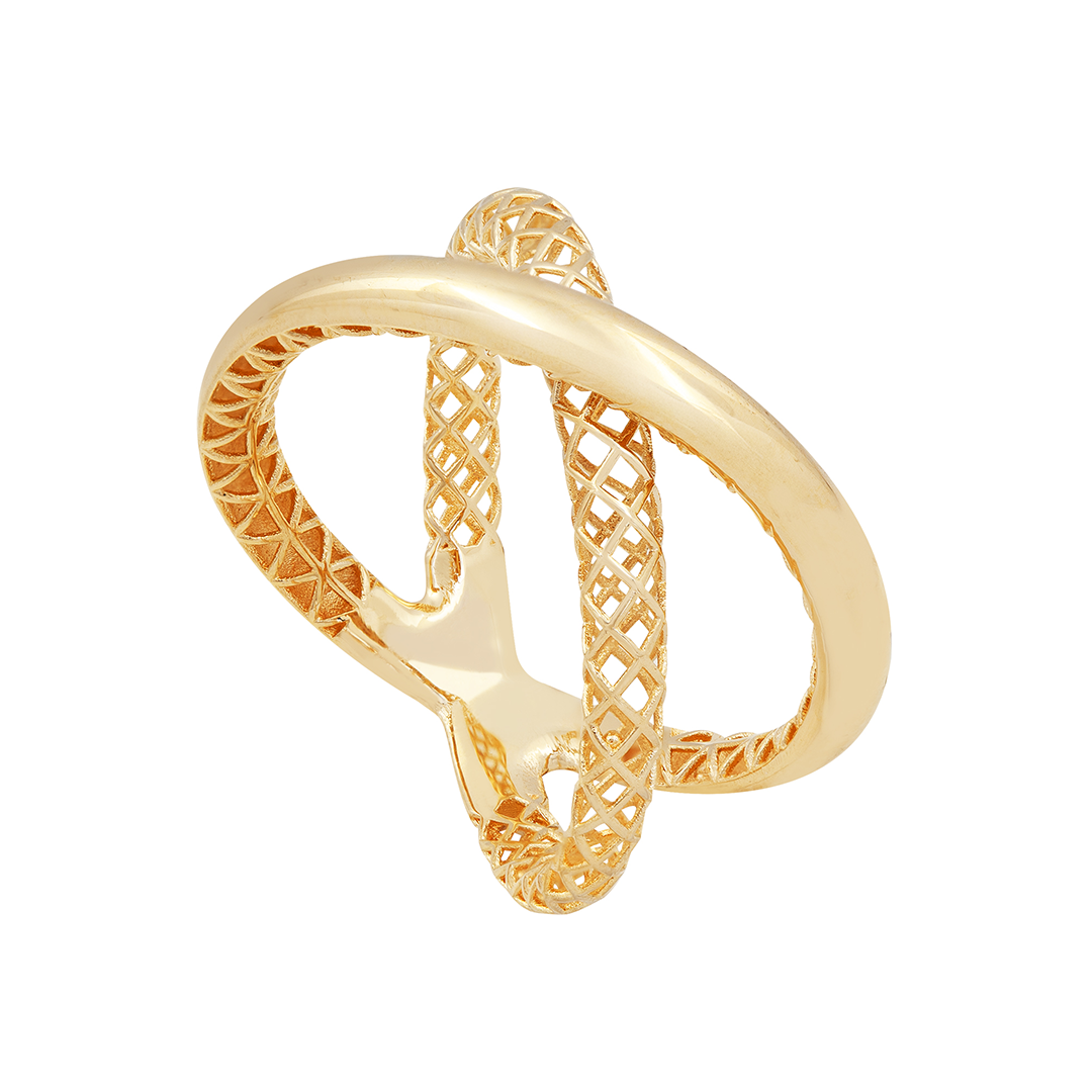 Anel X Vazado Em Ouro 18k