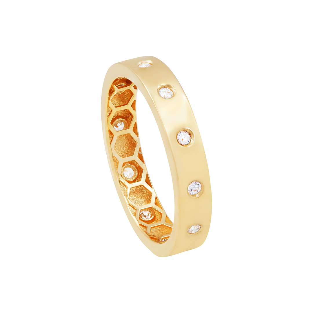 Anel Liso Com Zirconia Em Ouro 18k