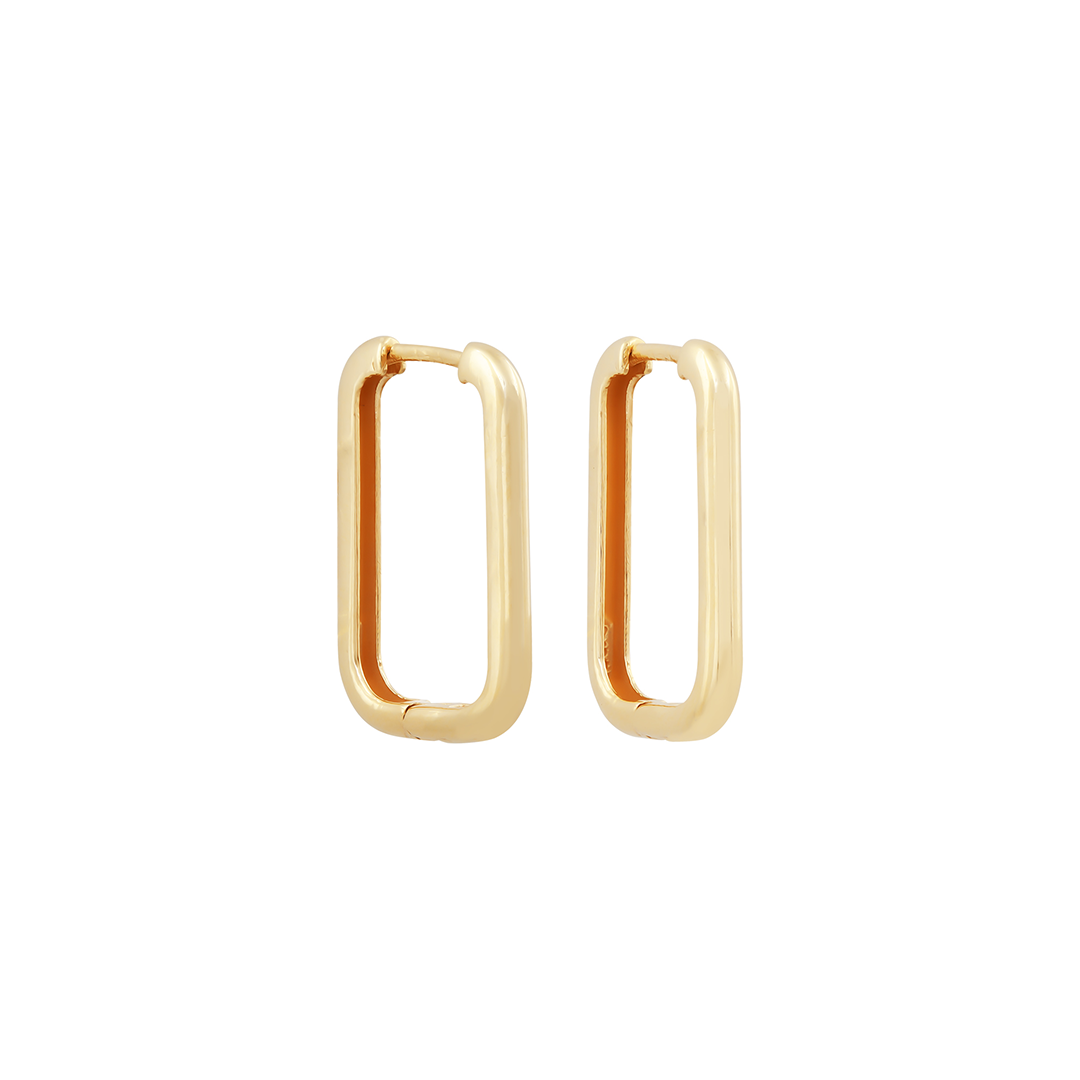 Brinco Argola Retangular Em Ouro 18k