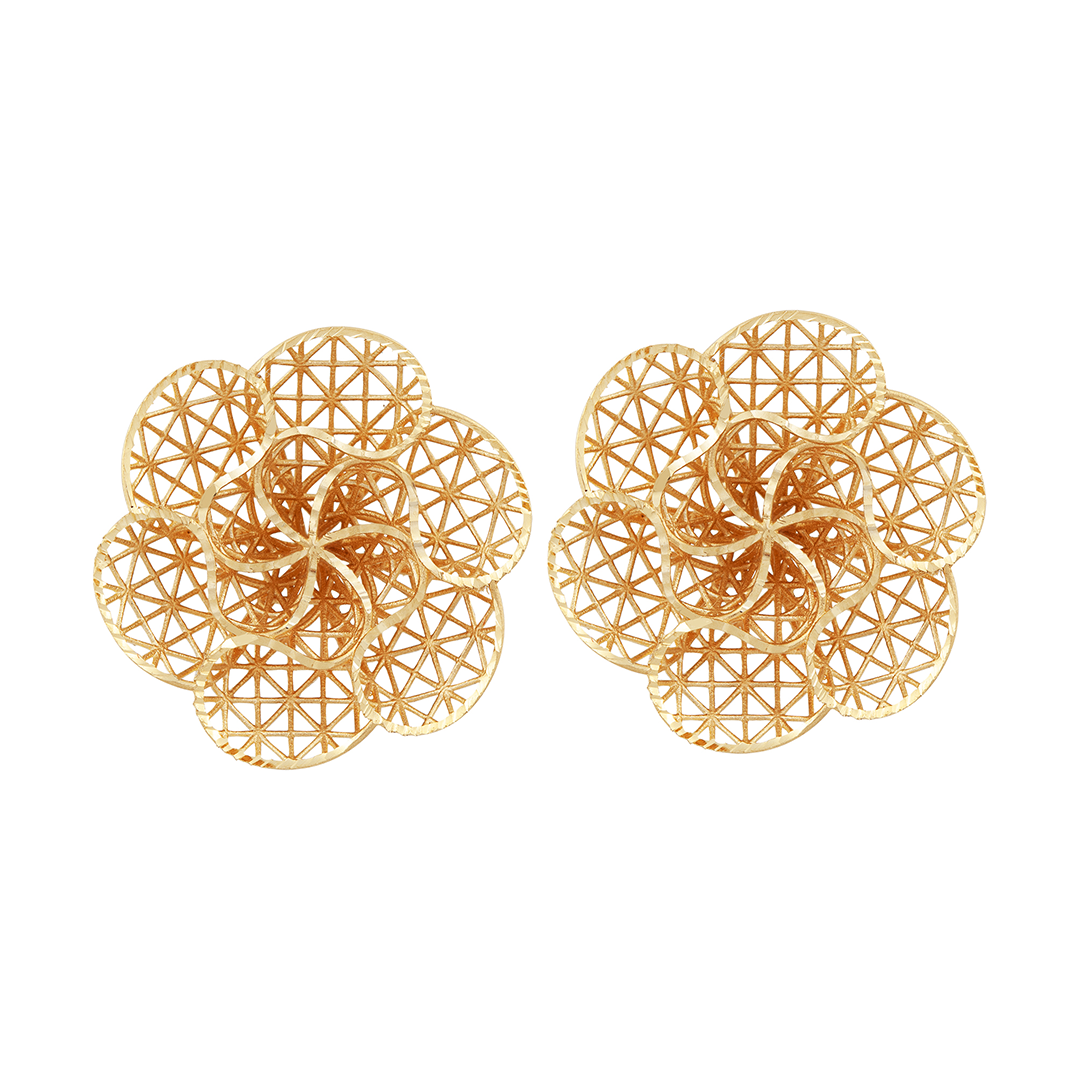 Brinco Flor Vazado Em Ouro 18k