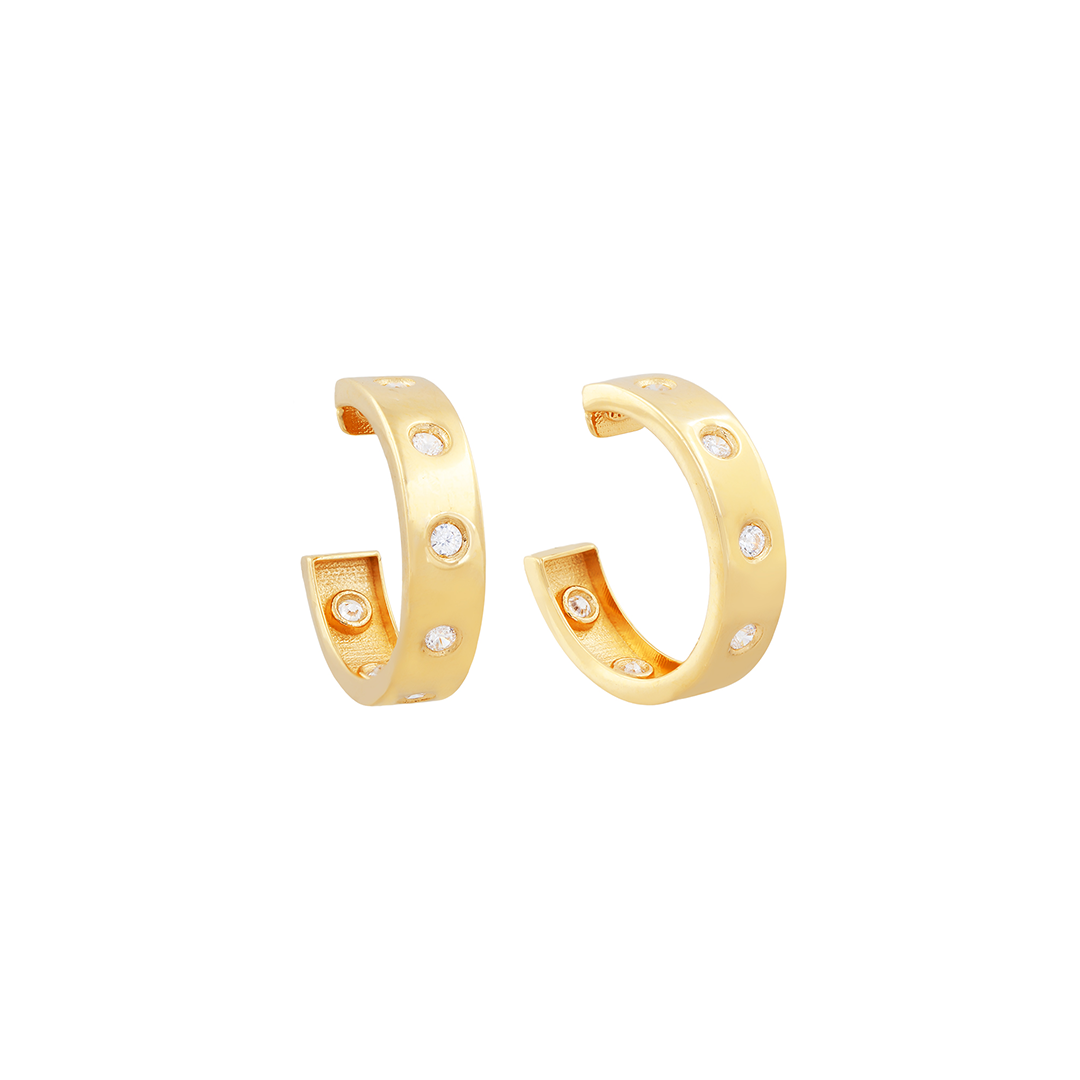 Brinco Liso Com Zirconia Em Ouro 18k