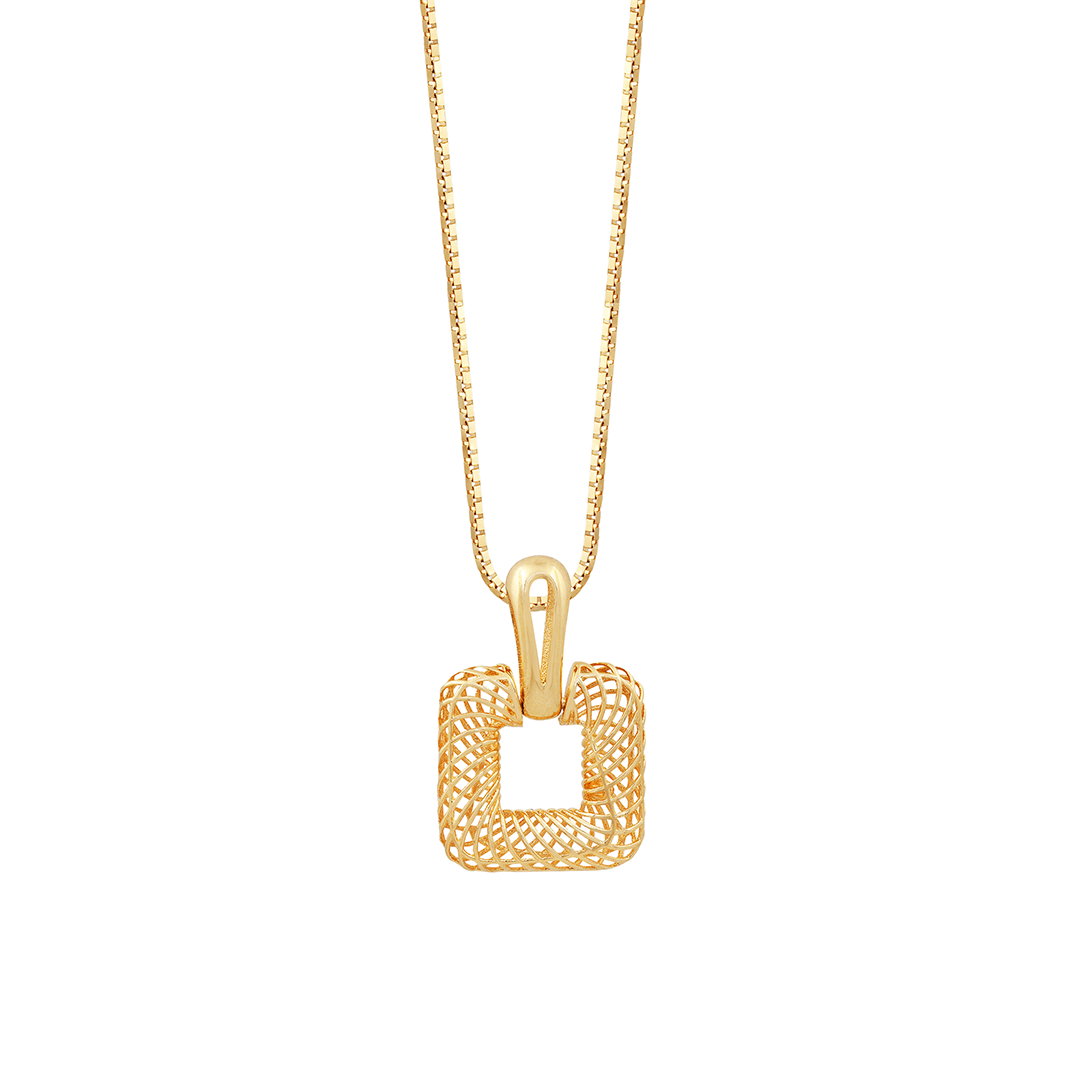 Pingente Quadrado Vazado Em Ouro 18k